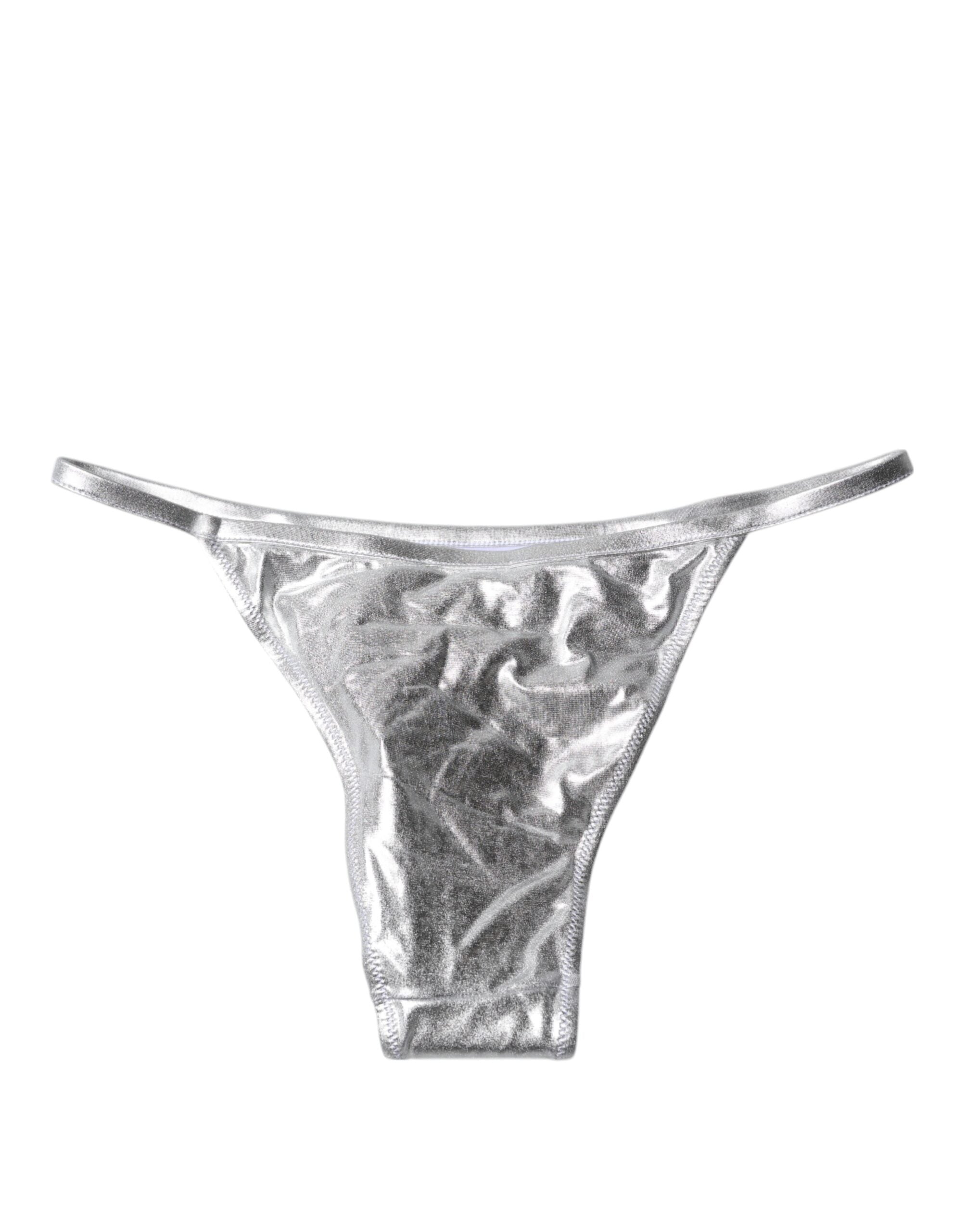 Dolce & Gabbana Silver Polyester Beachwear Bikini Bottom Women's Swimwear