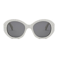 Celine Sunglasses Round Full Rim, Shiny Ivory with Silver Studs Embellishment Frame and Smoke Lens CL4240IS25A
