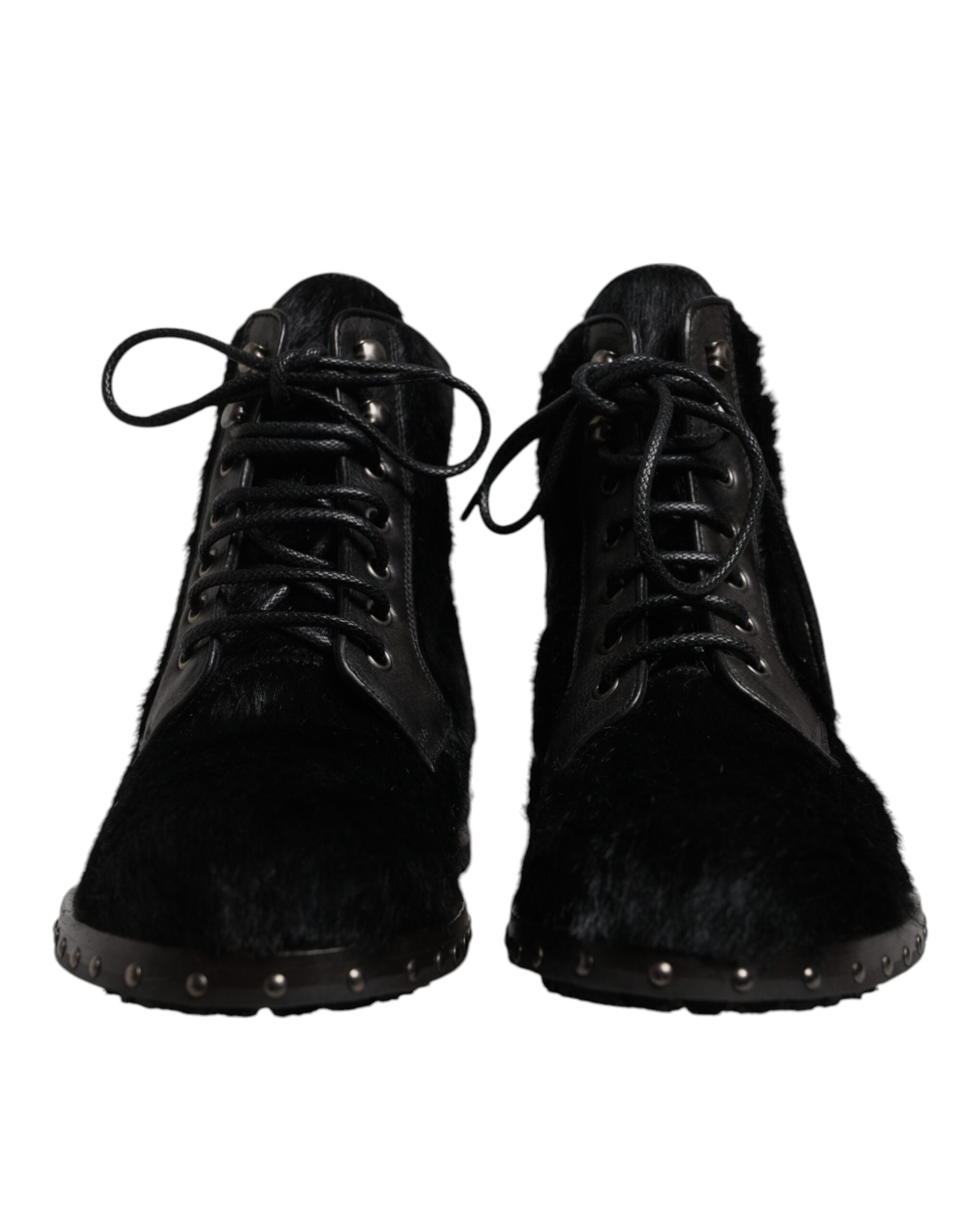 Dolce & Gabbana Black Pony Style Leather Mid Calf Boots Men's Shoes