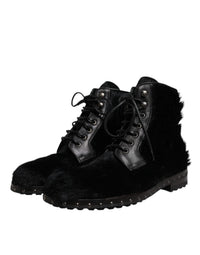 Dolce & Gabbana Black Pony Style Leather Mid Calf Boots Men's Shoes