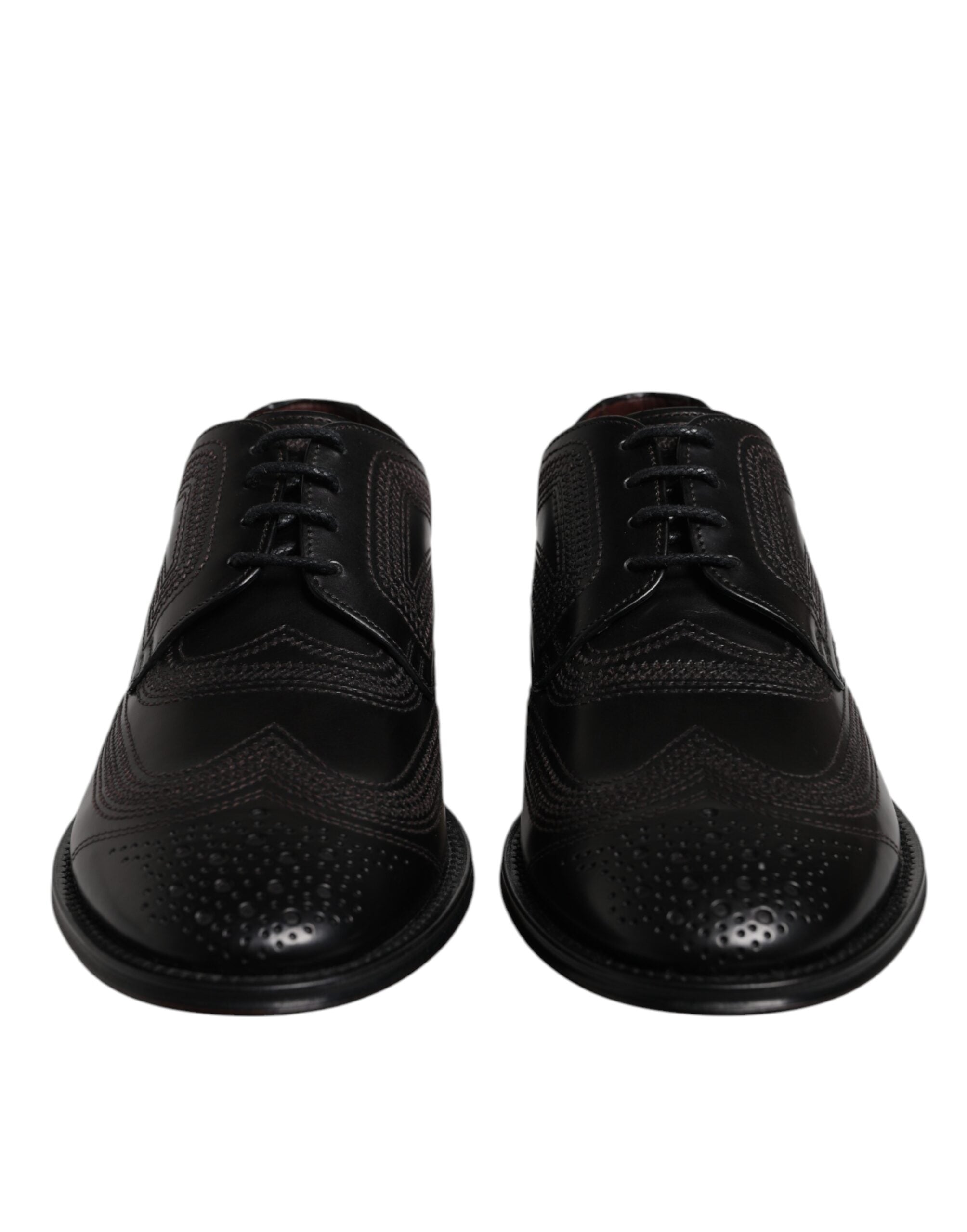 Dolce & Gabbana Dolce & Gabbana Black Embroidered Classic Leather Derby Dress Men's Shoes