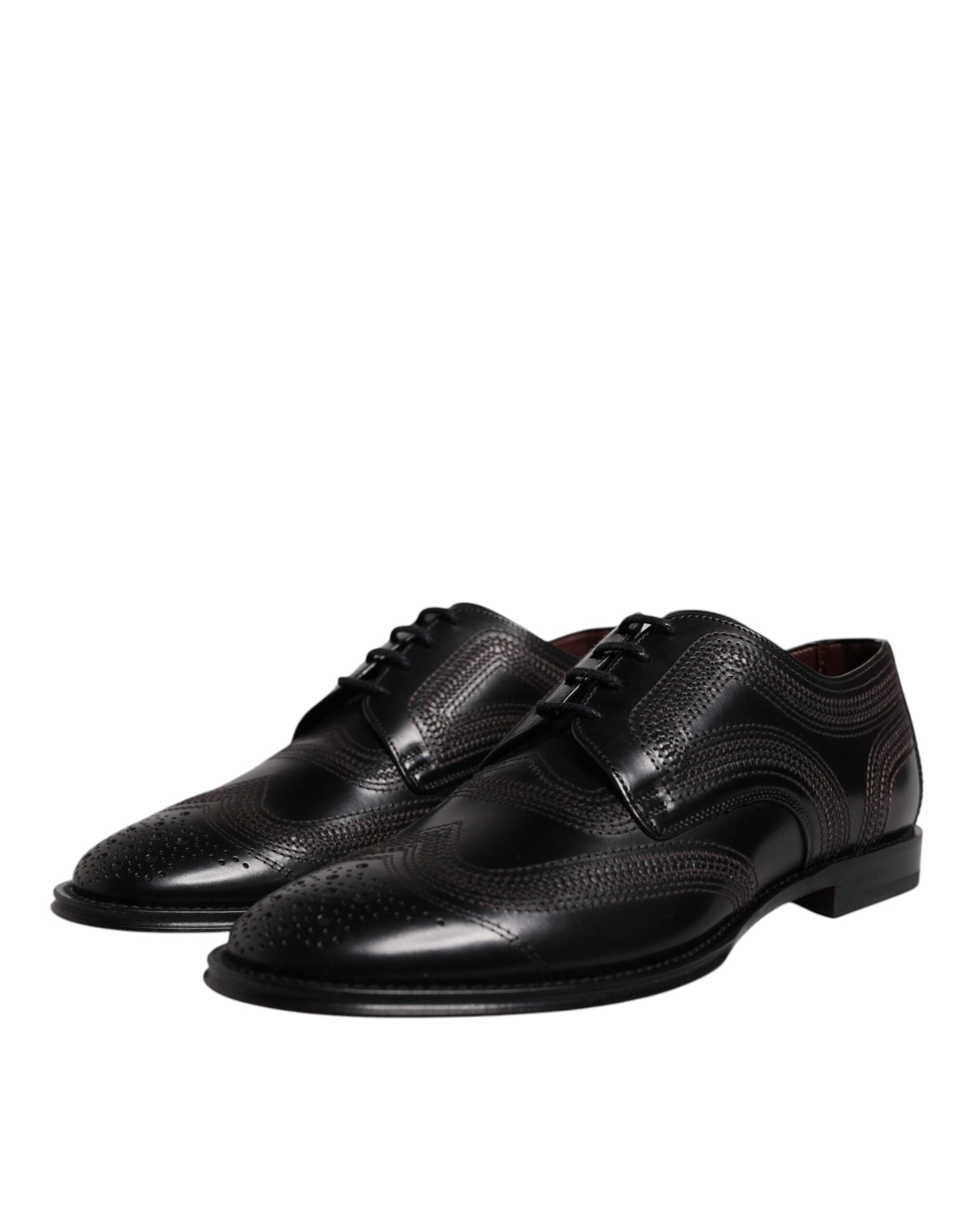 Dolce & Gabbana Dolce & Gabbana Black Embroidered Classic Leather Derby Dress Men's Shoes