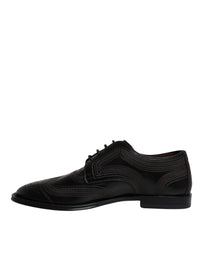 Dolce & Gabbana Dolce & Gabbana Black Embroidered Classic Leather Derby Dress Men's Shoes