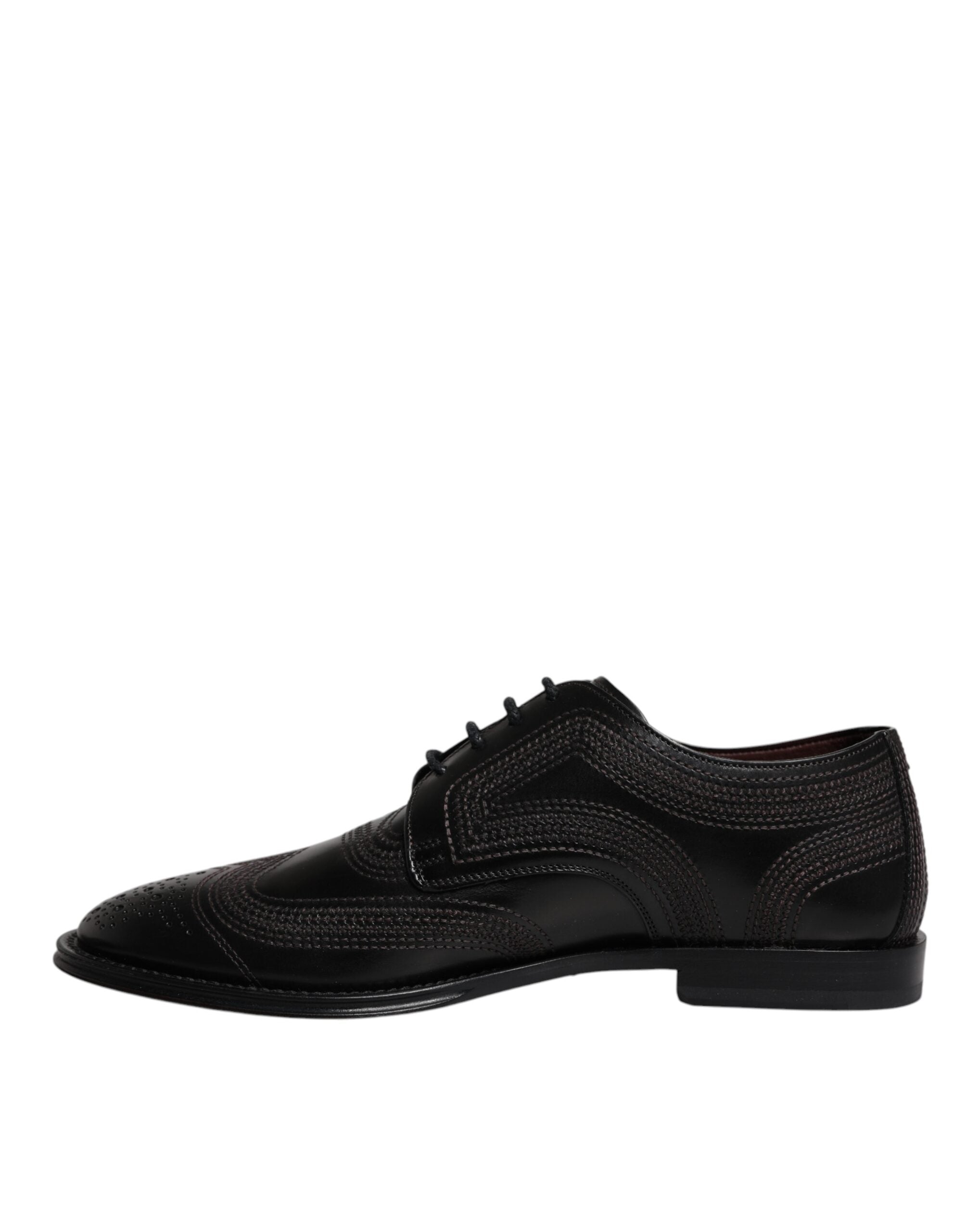 Dolce & Gabbana Dolce & Gabbana Black Embroidered Classic Leather Derby Dress Men's Shoes