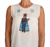 Dolce & Gabbana White Silk Crystal Sequined Fairy Women's T-shirt