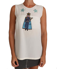 Dolce & Gabbana White Silk Crystal Sequined Fairy Women's T-shirt