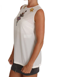 Dolce & Gabbana White Silk Embellished Crystal Sequin Fairy Women's Top