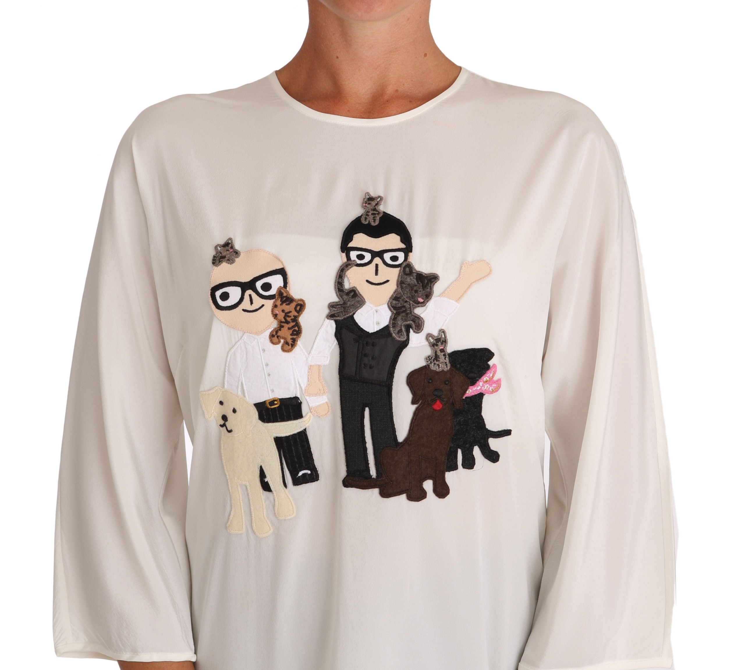 Dolce & Gabbana Dolce & Gabbana White Silk #dgfamily Blouse Women's T-shirt