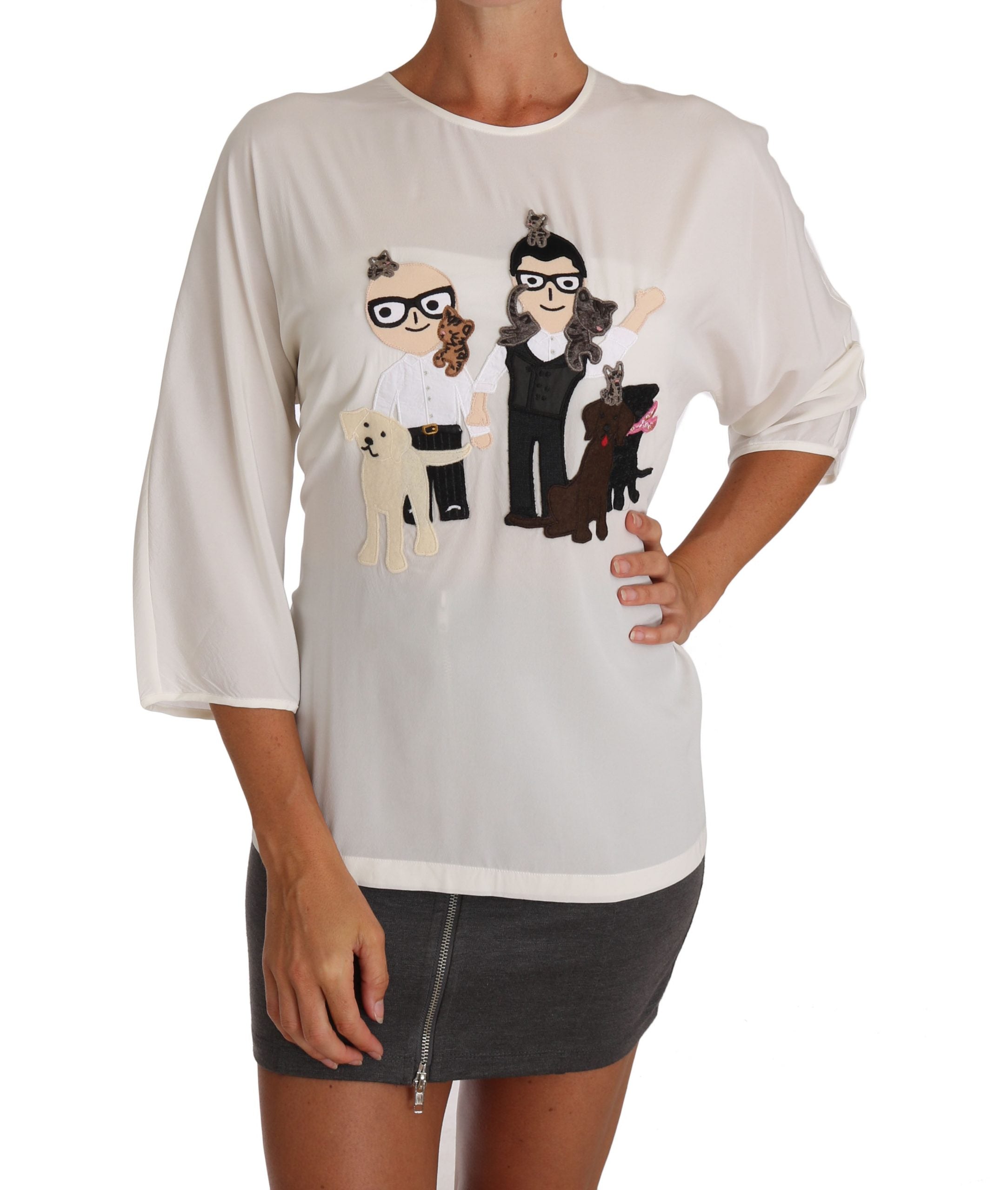 Dolce & Gabbana Dolce & Gabbana White Silk #dgfamily Blouse Women's T-shirt