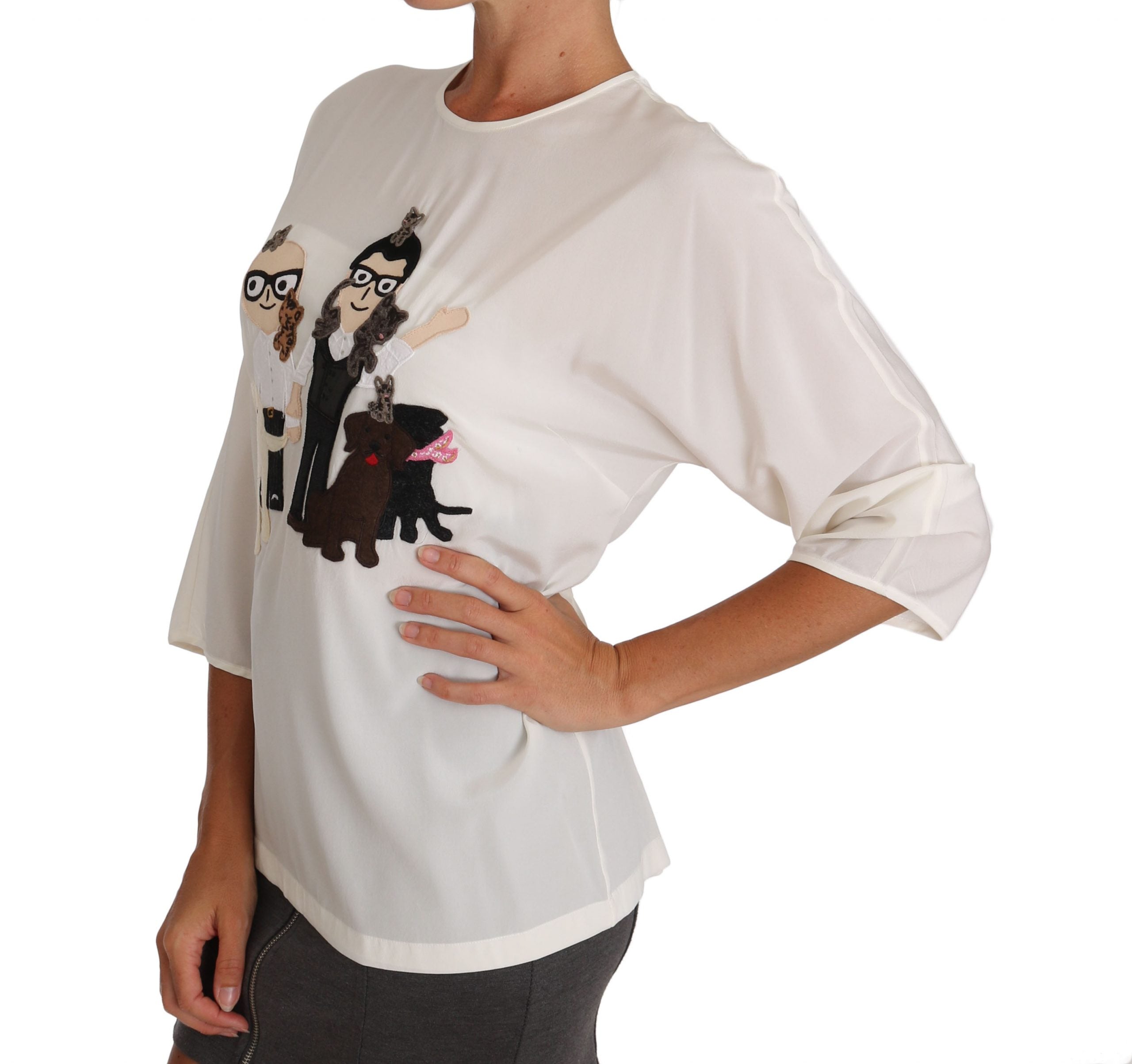 Dolce & Gabbana Dolce & Gabbana White Silk #dgfamily Blouse Women's T-shirt