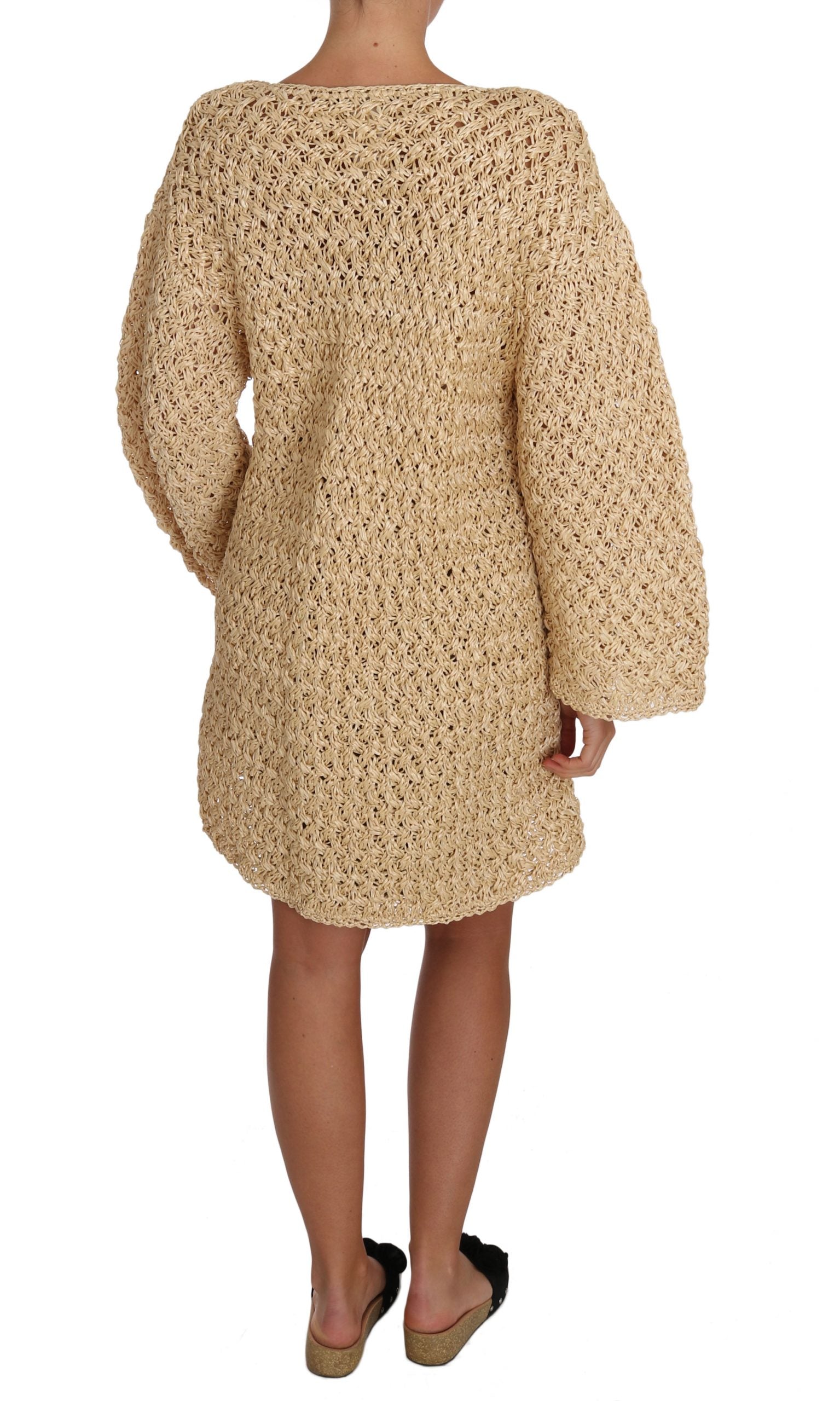 Dolce & Gabbana Dolce & Gabbana Beige Cardigan Crochet Knitted Raffia Women's Sweater