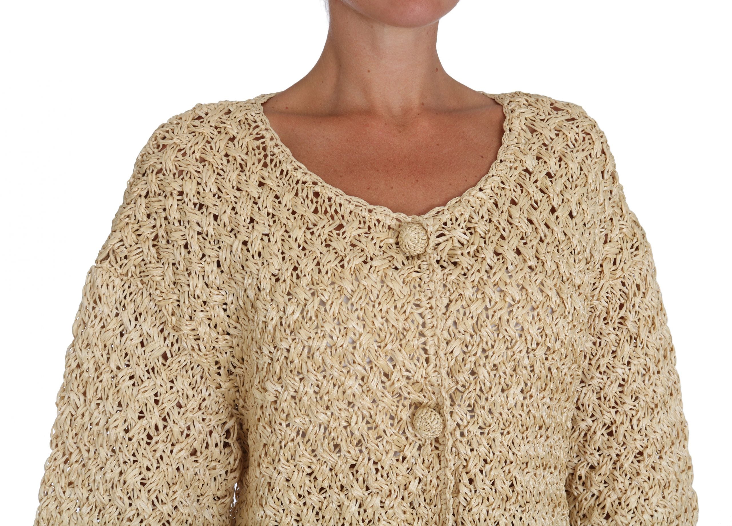 Dolce & Gabbana Dolce & Gabbana Beige Cardigan Crochet Knitted Raffia Women's Sweater