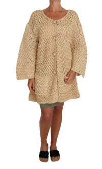 Dolce & Gabbana Dolce & Gabbana Beige Cardigan Crochet Knitted Raffia Women's Sweater