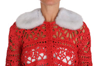 Dolce & Gabbana Dolce & Gabbana Red Cardigan Crochet Knit Raffia Women's Sweater