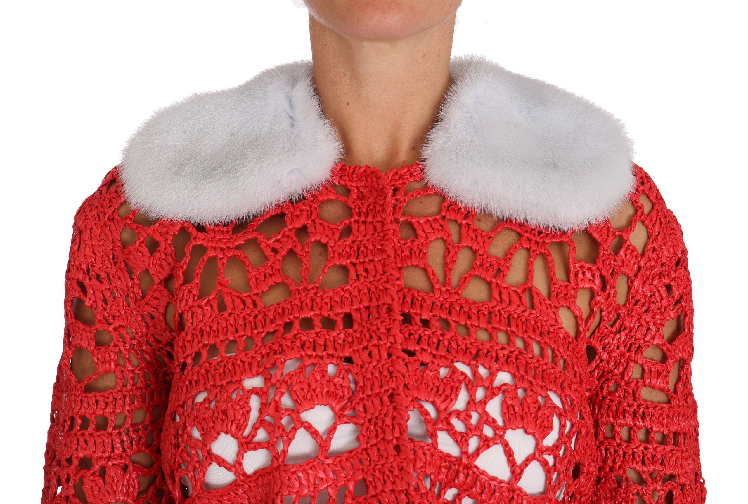 Dolce & Gabbana Dolce & Gabbana Red Cardigan Crochet Knit Raffia Women's Sweater