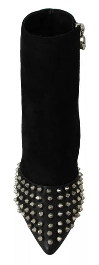 Philipp Plein Black Suede Studded Heels Ankle Boots Women's Shoes