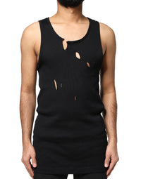 Dolce & Gabbana Black Cotton Rip Style Sleeveless Men Tank Men's T-shirt
