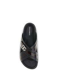 Dolce & Gabbana Men Smooth Calf Leather Slide Sandals