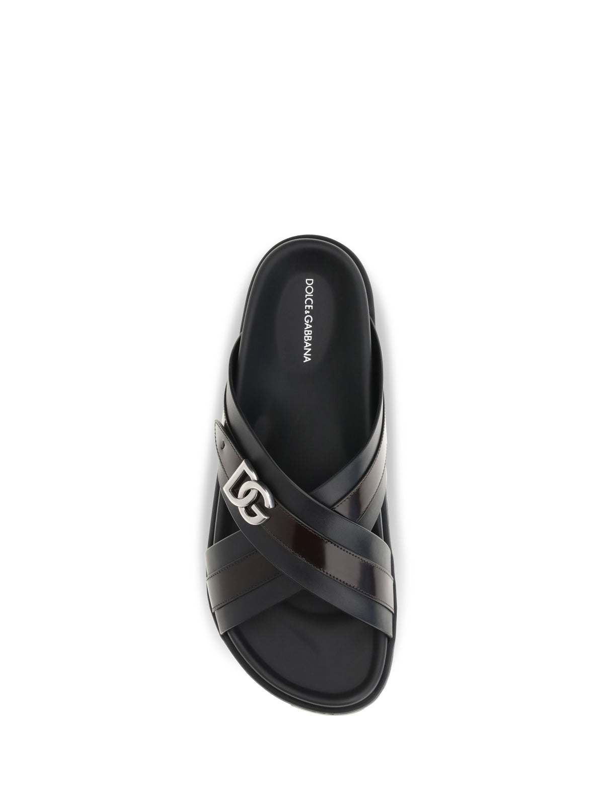 Dolce & Gabbana Men Smooth Calf Leather Slide Sandals