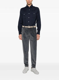 Brunello Cucinelli Men Flannel Chevron Shirt In Stretch Cotton