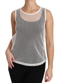 Dolce & Gabbana White Net Transparent Sleeveless Tank Women's Top