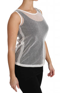 Dolce & Gabbana White Net Transparent Sleeveless Tank Women's Top