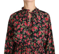 Dolce & Gabbana Black Rose Print Floral Shirt Top Women's Blouse