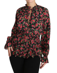 Dolce & Gabbana Black Rose Print Floral Shirt Top Women's Blouse