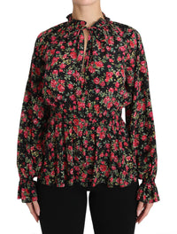 Dolce & Gabbana Black Rose Print Floral Shirt Top Women's Blouse