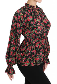 Dolce & Gabbana Black Rose Print Floral Shirt Top Women's Blouse