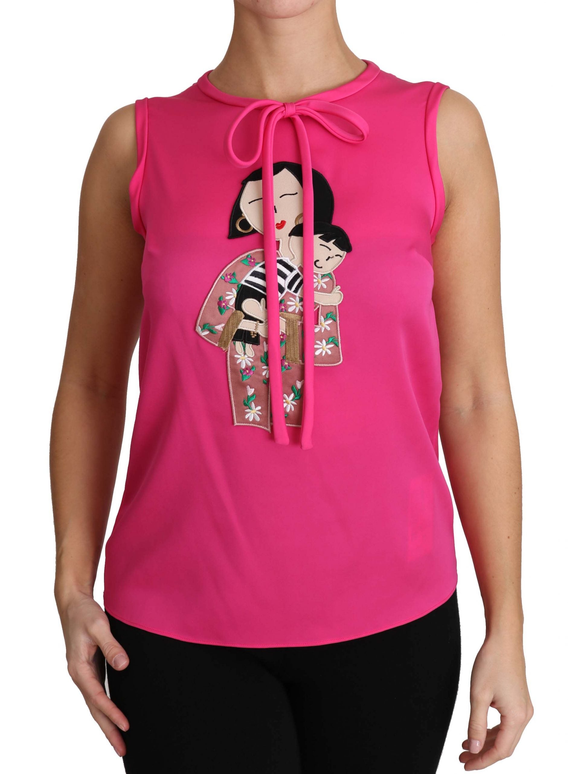 Dolce & Gabbana Pink Family Silk Tank Mama Blouse Top Women's Shirt