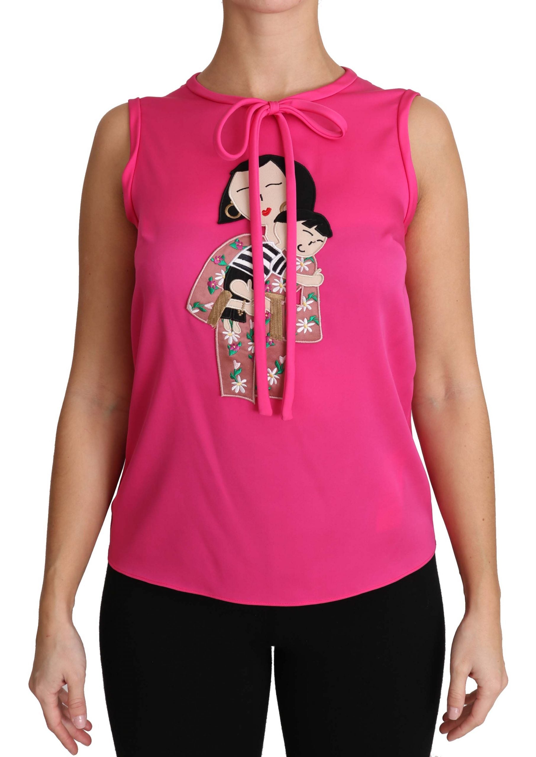Dolce & Gabbana Pink Family Silk Tank Mama Blouse Top Women's Shirt