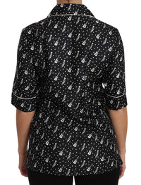 Dolce & Gabbana Black GuitarTrumpet Print Silk Shirt Women's Top