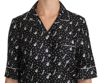Dolce & Gabbana Black GuitarTrumpet Print Silk Shirt Women's Top