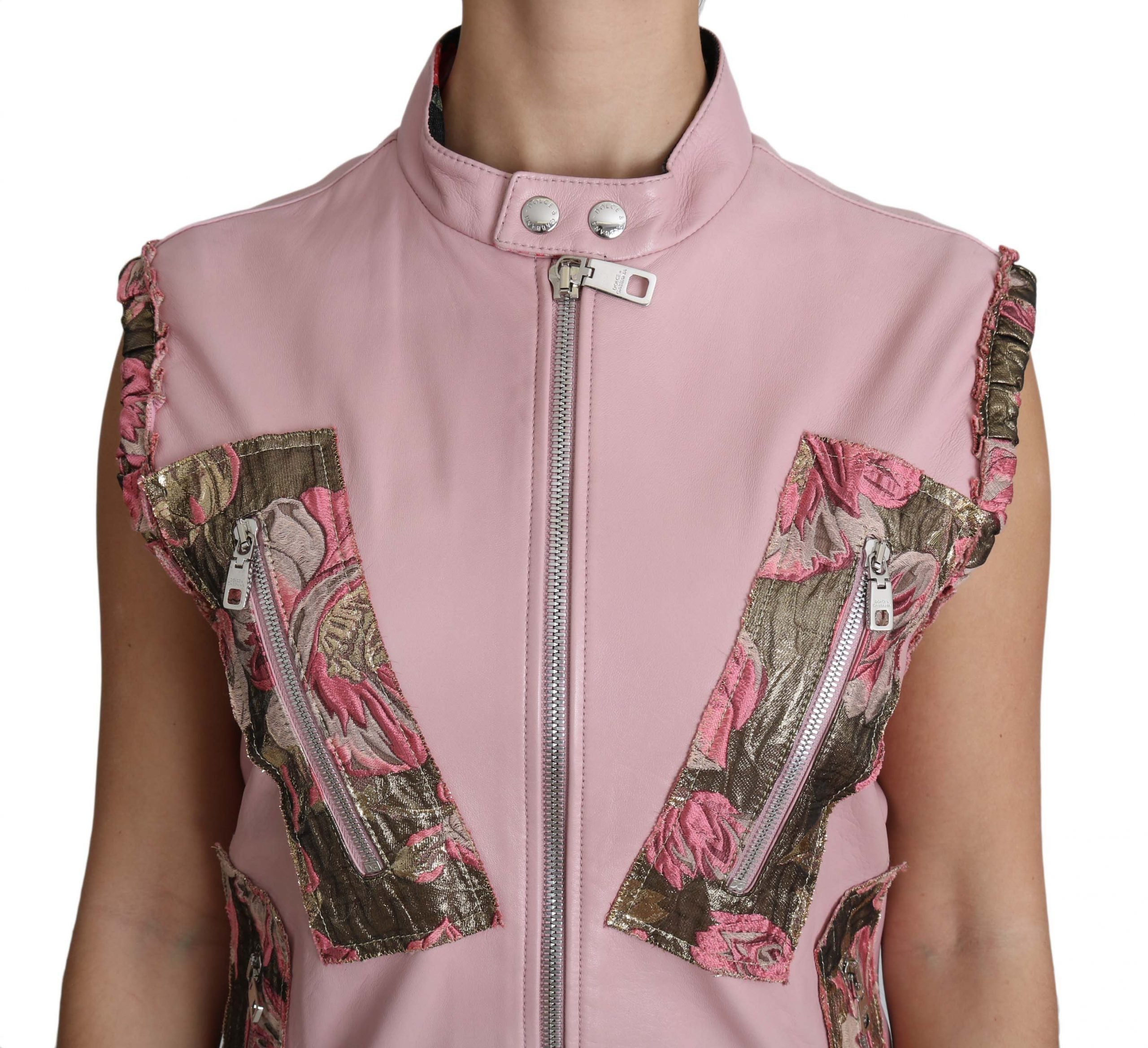 Dolce & Gabbana Dolce & Gabbana Pink Zippered Lamb Sleeveless Vest Leather Women's Jacket