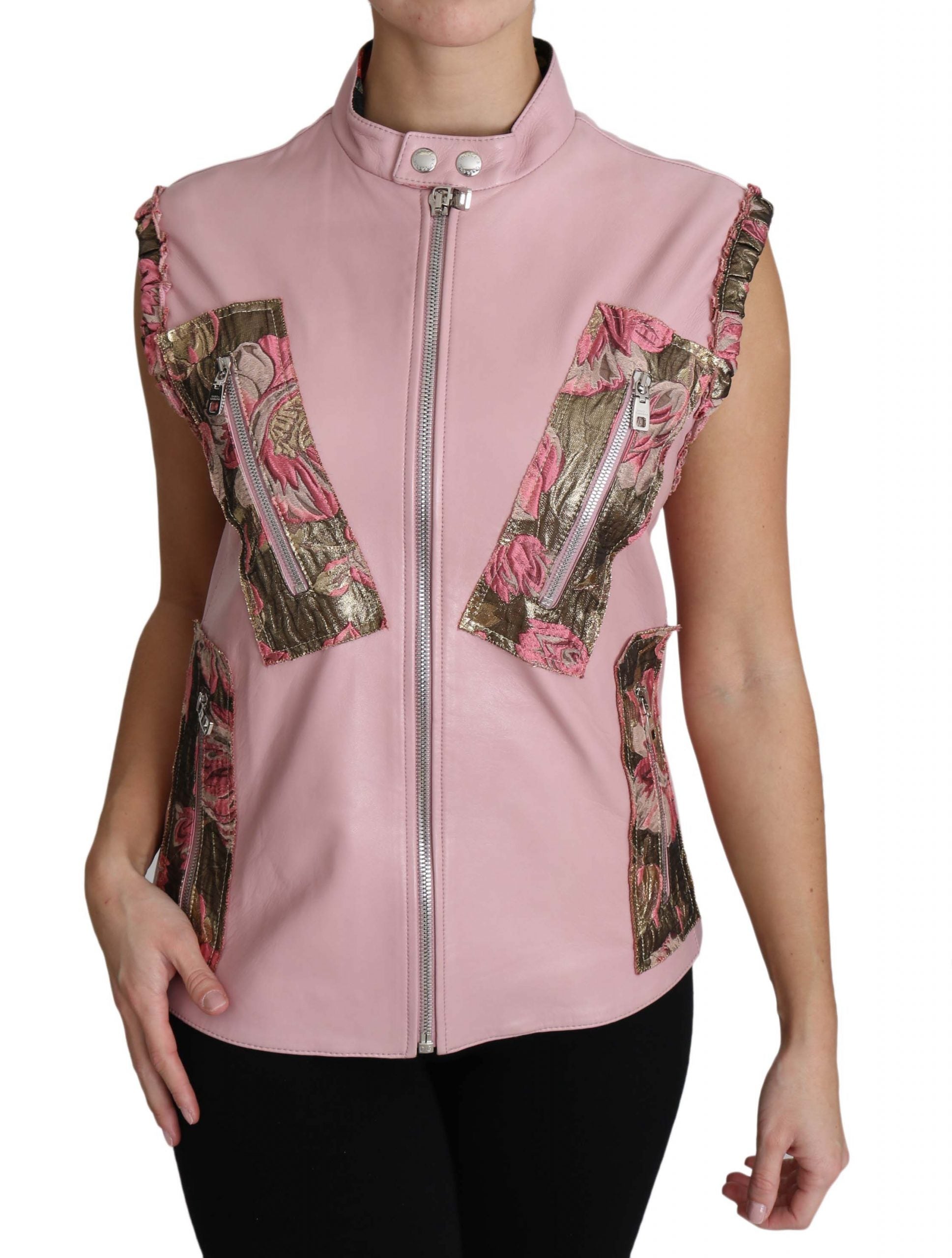 Dolce & Gabbana Dolce & Gabbana Pink Zippered Lamb Sleeveless Vest Leather Women's Jacket