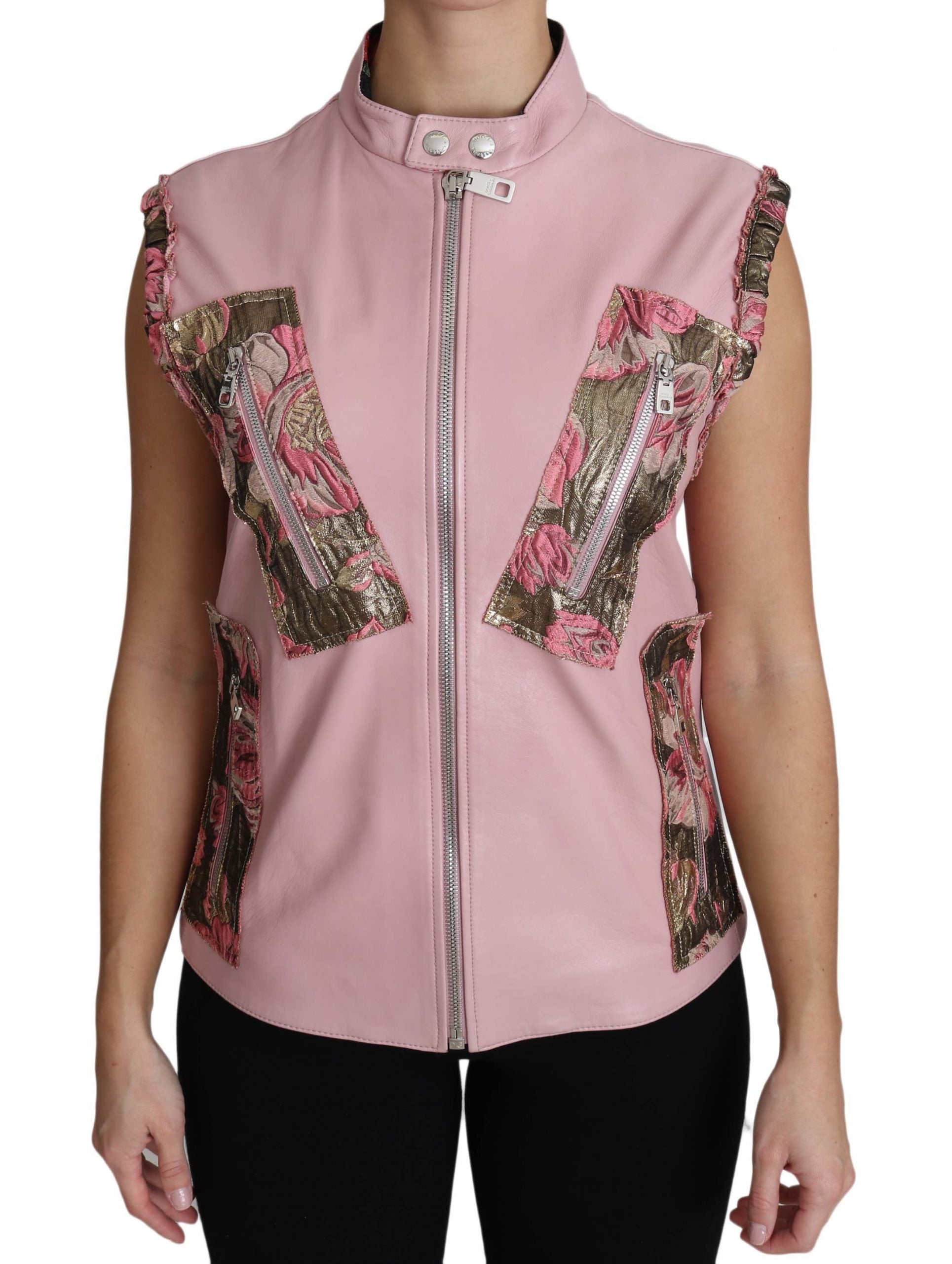 Dolce & Gabbana Dolce & Gabbana Pink Zippered Lamb Sleeveless Vest Leather Women's Jacket