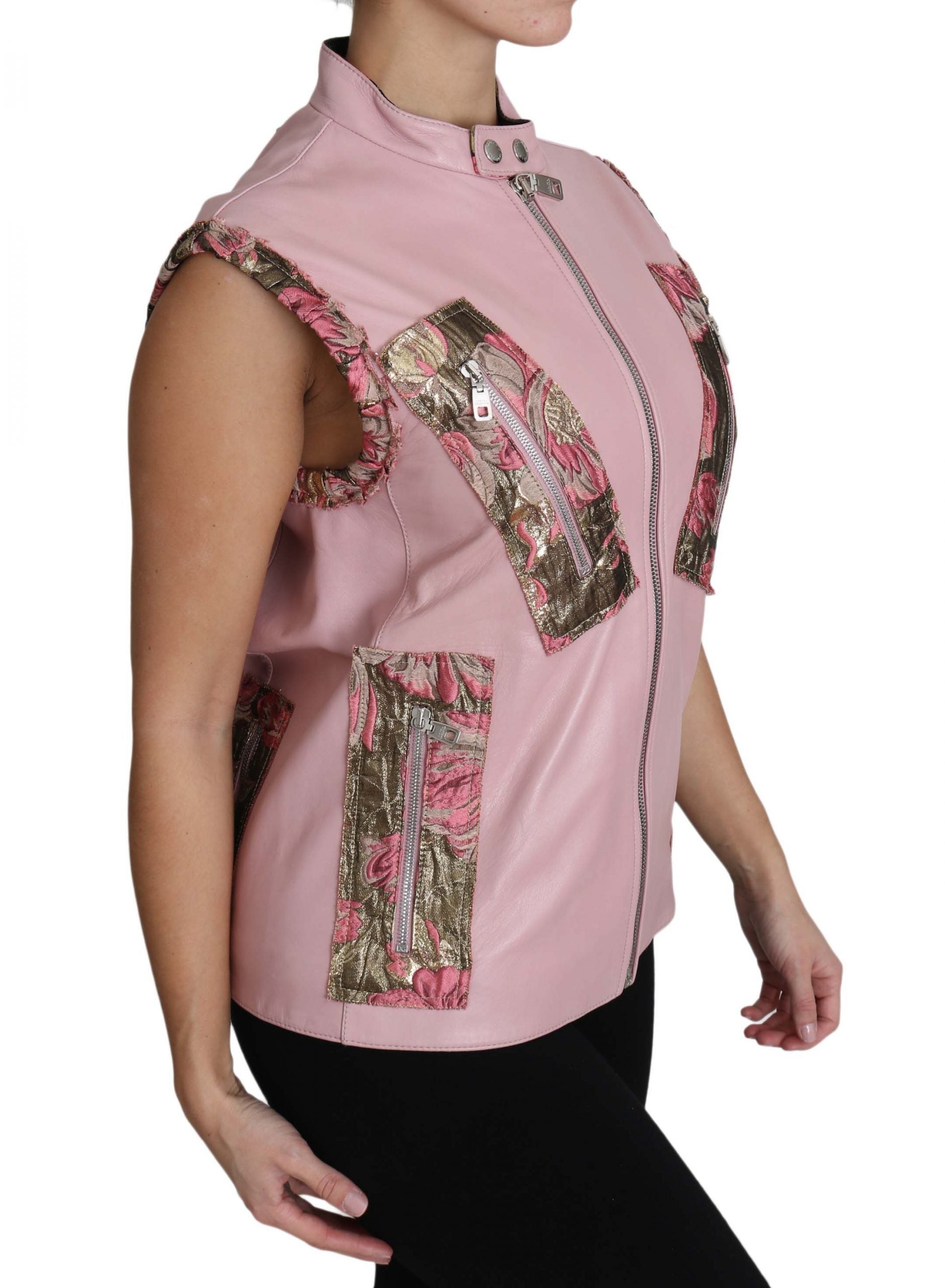 Dolce & Gabbana Dolce & Gabbana Pink Zippered Lamb Sleeveless Vest Leather Women's Jacket