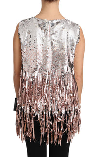 Dolce & Gabbana Golden Pink Sequined Fringe Tank Women's Top
