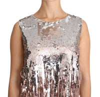 Dolce & Gabbana Golden Pink Sequined Fringe Tank Women's Top
