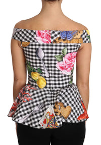 Dolce & Gabbana Black and White Corset Blouse Sicily Lemon Check Women's Top