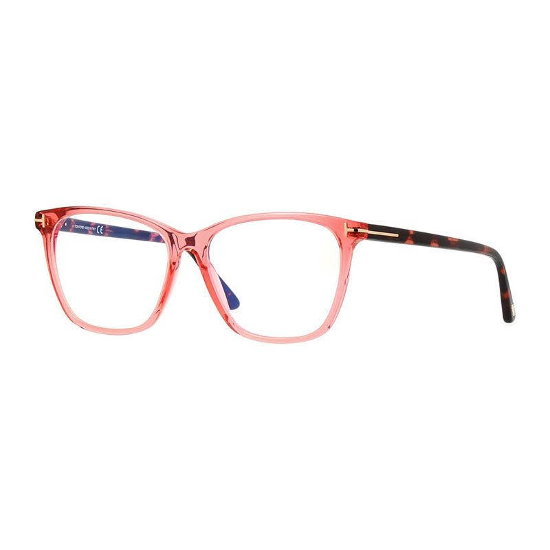 Tom Ford Tom Ford Eyeglasses Square Full Rim, Transparent Pink/Havana Frame and Clear Blue Light Block Lens FT5762-B074