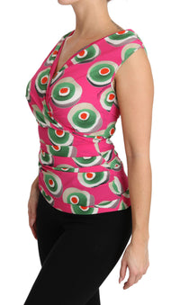 Dolce & Gabbana Pink Silk Stretch Sicilian Cake Women's Top