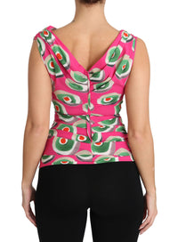 Dolce & Gabbana Pink Silk Stretch Sicilian Cake Women's Top