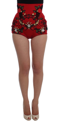 Dolce & Gabbana Red Silk Crystal Roses Women's Shorts