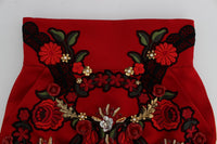 Dolce & Gabbana Red Silk Crystal Roses Women's Shorts