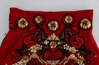 Dolce & Gabbana Red Silk Crystal Roses Women's Shorts