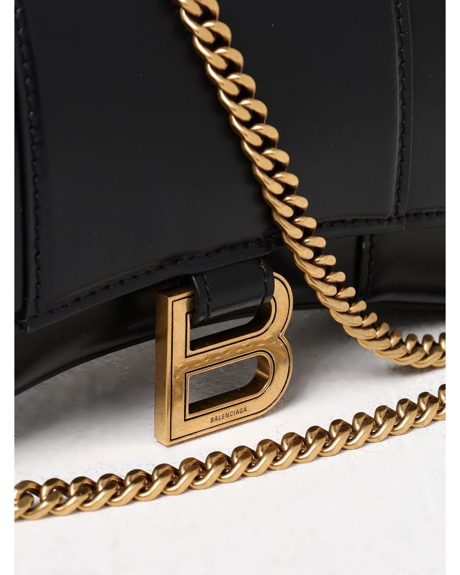 クラッチバッグ BALENCIAGA Black leather Hourglass clutch BALENCIAGA Hourglass leather shoulder bag | NET-A-PORTER