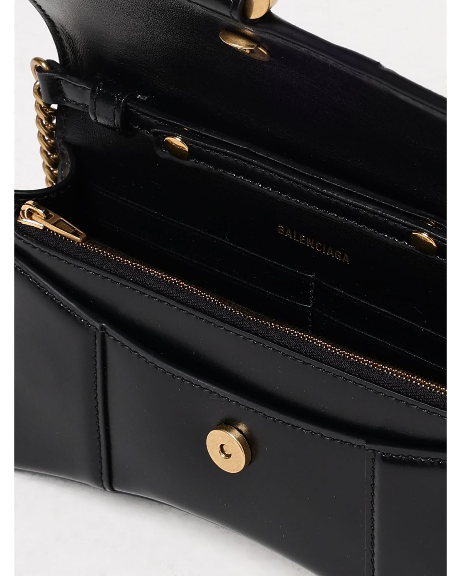 Balenciaga Hourglass Top Handle Bag Women Black Clutch Bags