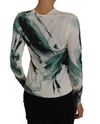 Dolce & Gabbana White Silk Cardigan Lightweight Paint Stroke Women's Sweater